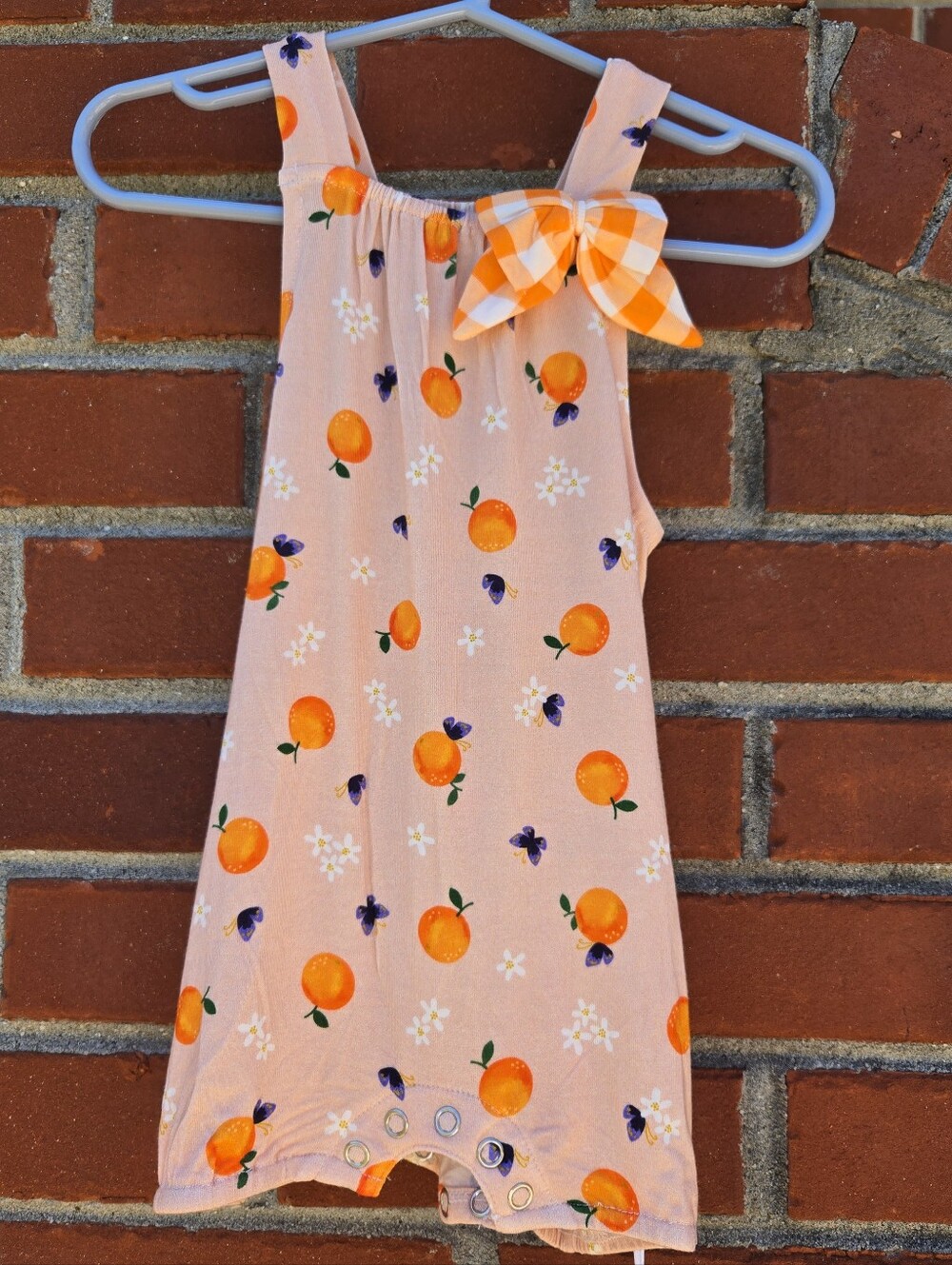 NWT Free Birdees Peach Citrus Baby Romper with Bow Bamboo Sleeveless 18-24 Mo